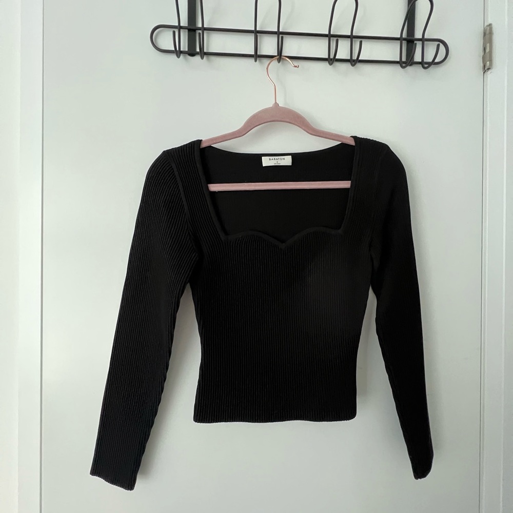 Aritzia Black Ribbed Long Sleeve Top